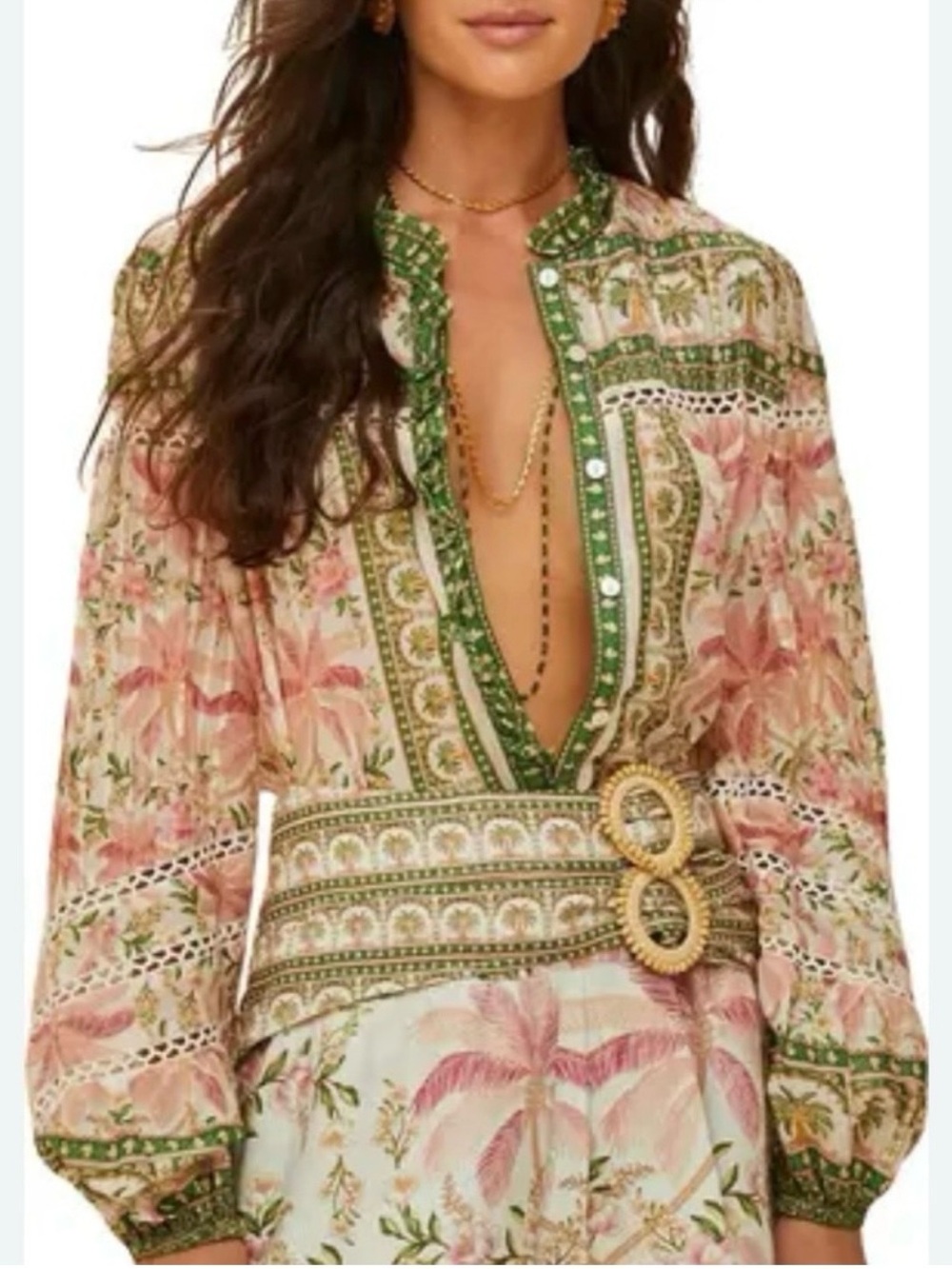 Farm Rio Off-White Palm Dream Blouse XS NWOT Tropical Vacation Resort Wear